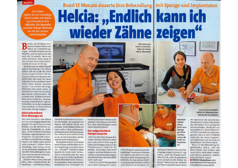 Kopie eines Zeitungsartikels über die  Vesorgung einer Patientin in der Zahnklinik Düsseldorf