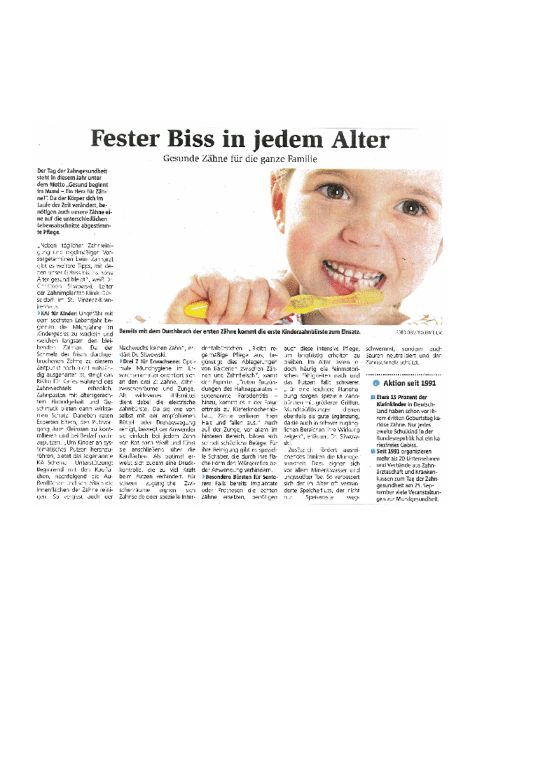Artikel in den Ruhr Nachrichten über die Zahngesundheit in jedem Alter